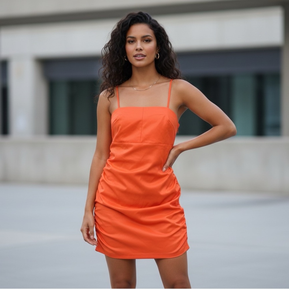 Faux Leather Orange Women's Dress